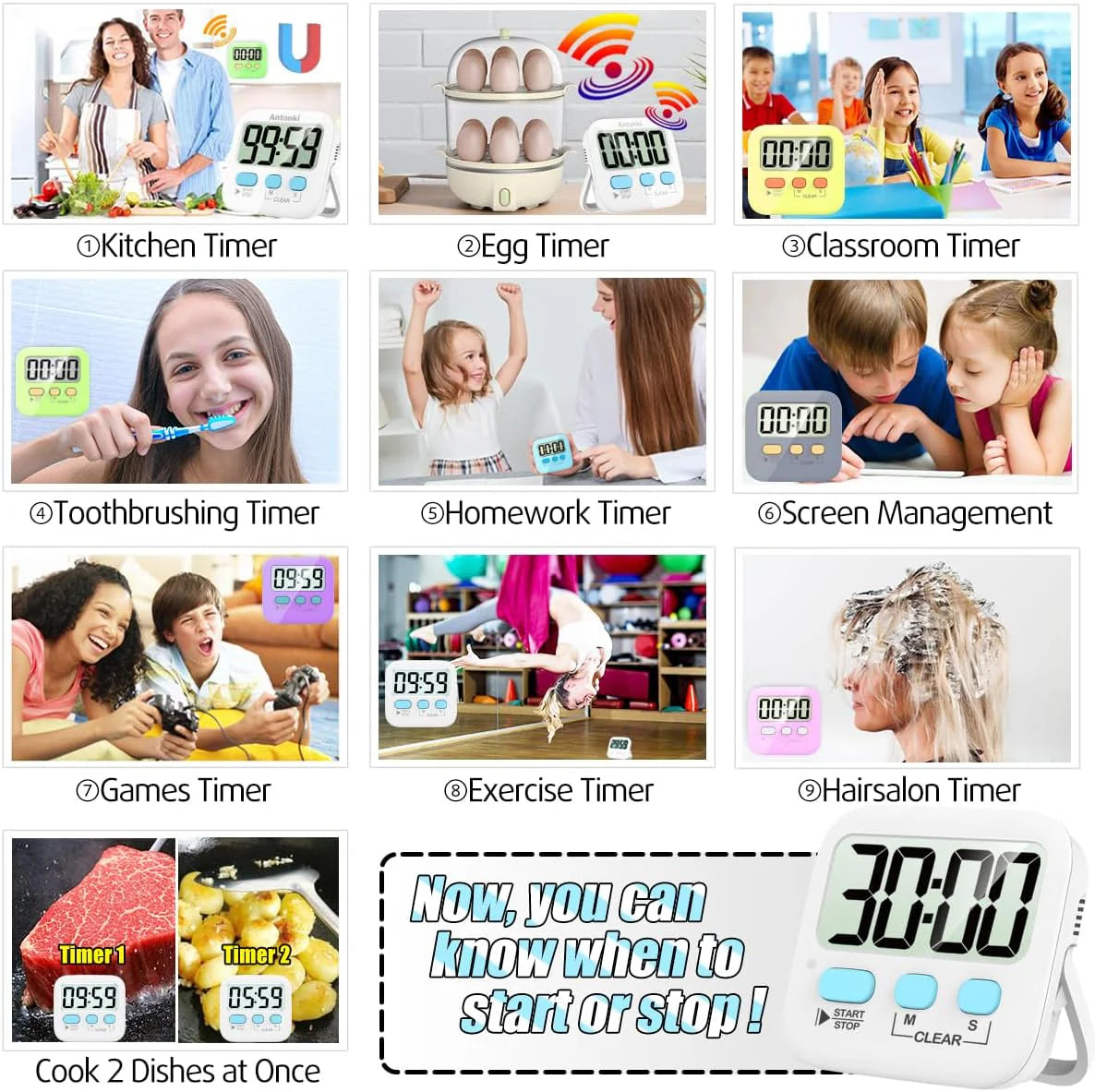 Digital Kitchen Timer Extra-Large LCD Set of 2