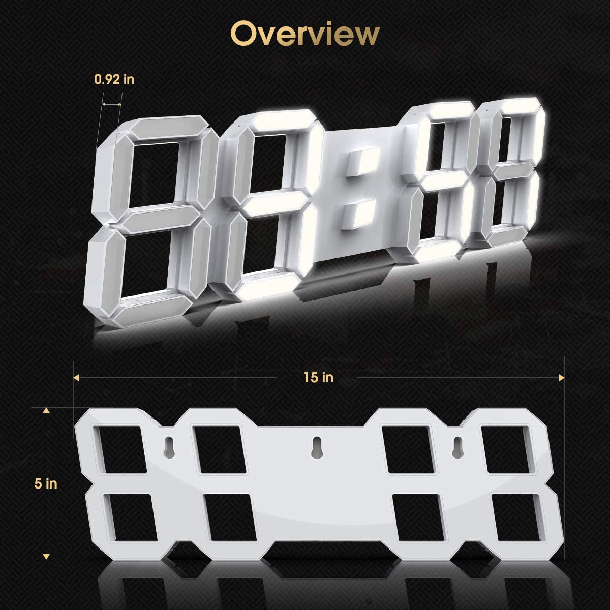 Digital Wall Clock 15 Inch 3D LED Remote Control