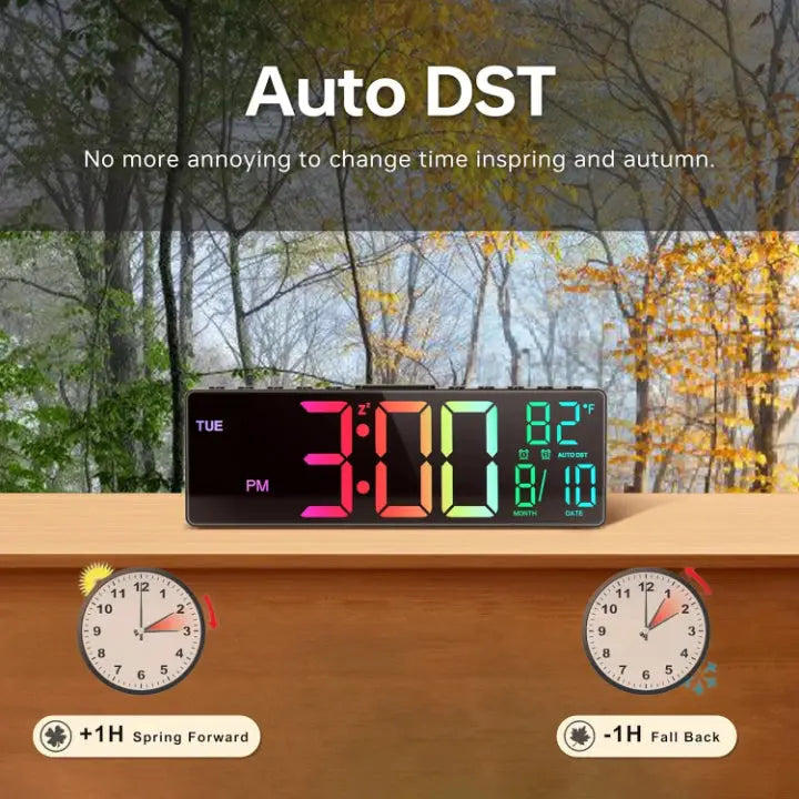 Digital Wall Clock Large LED Digits & RGB Night Light