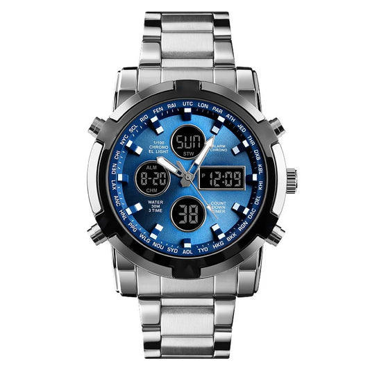 Digital Wristwatch Large Dial 3 Time Zones