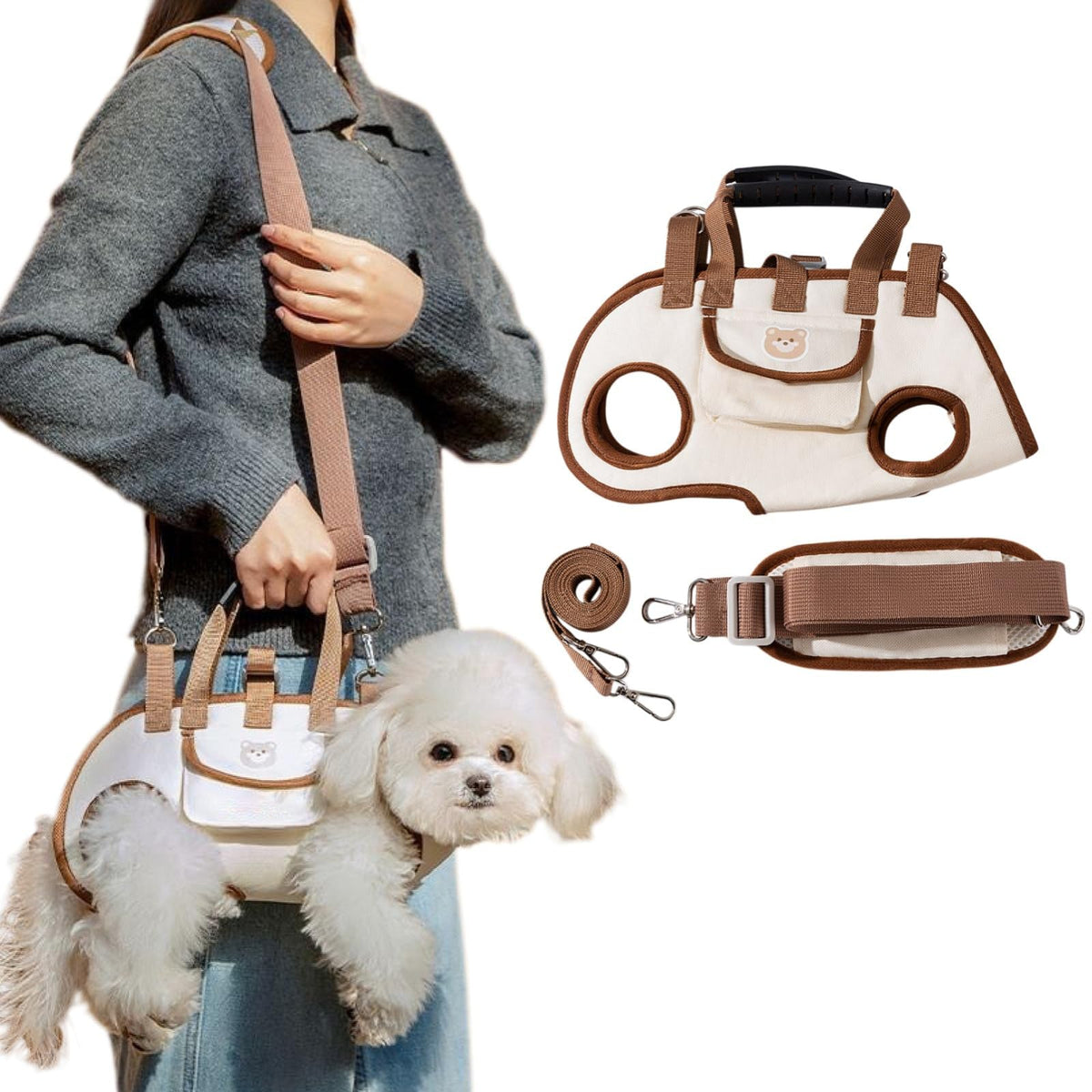 Dog Carrier Hands-Free Shoulder Strap & Padded Handle