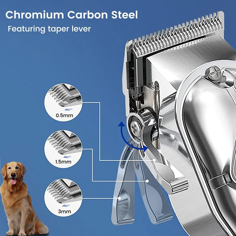 Dog Grooming Clippers Quiet Cordless Carbon Steel Blades 180-Minute Battery Life
