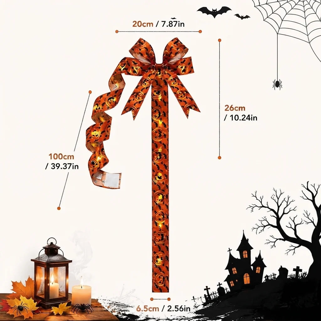 Door Bow Warm LED Pumpkin Velcro Strap
