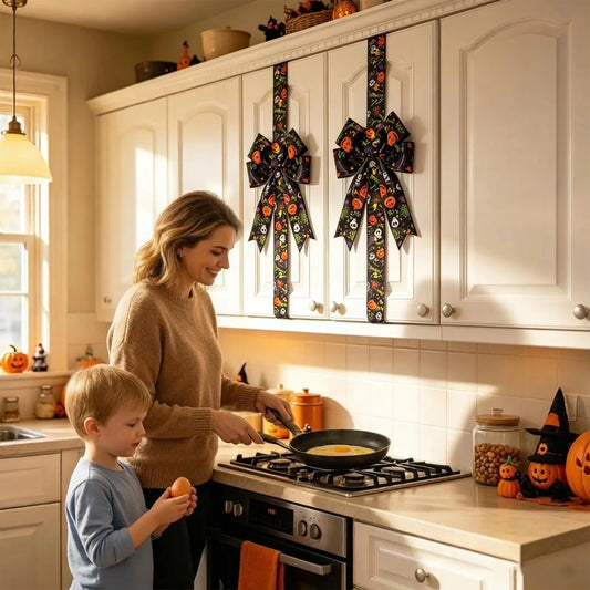 Door Bow Warm LED Pumpkin Velcro Strap