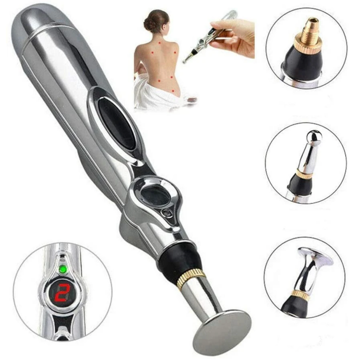 Electric Acupressure Pen Needle-Free Interchangeable Tips & 9 Levels