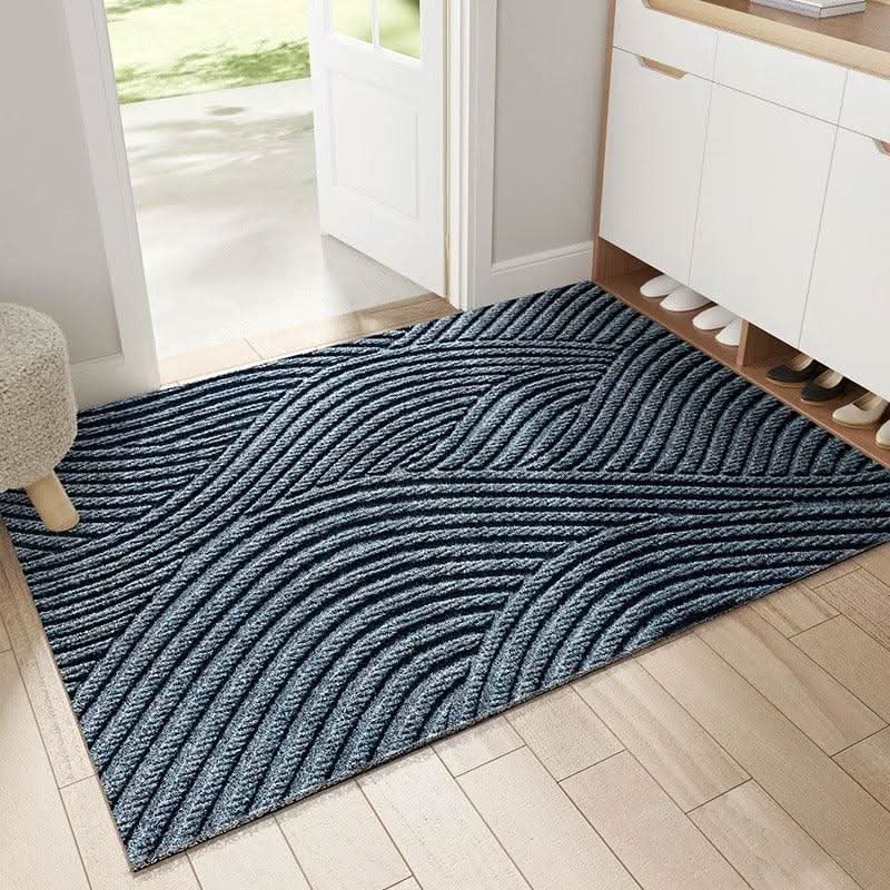 Entryway Doormat Textured Geometric Stripe Non-Slip Backing