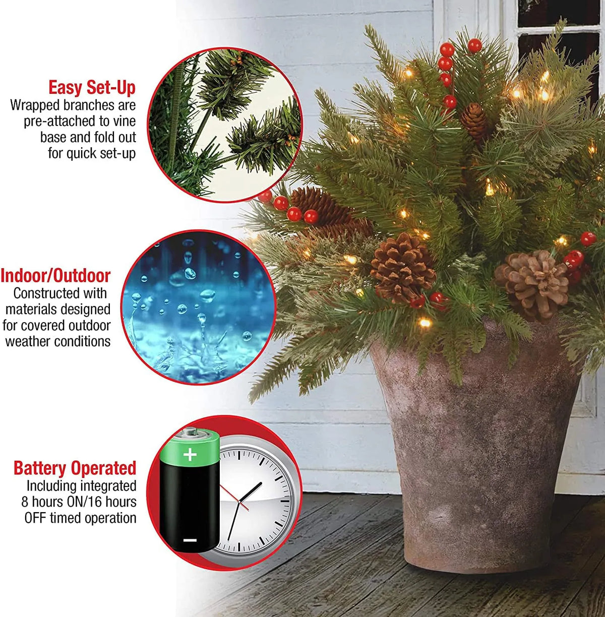 Evergreen Urn Filler Battery-Powered 35 LEDs With Timer