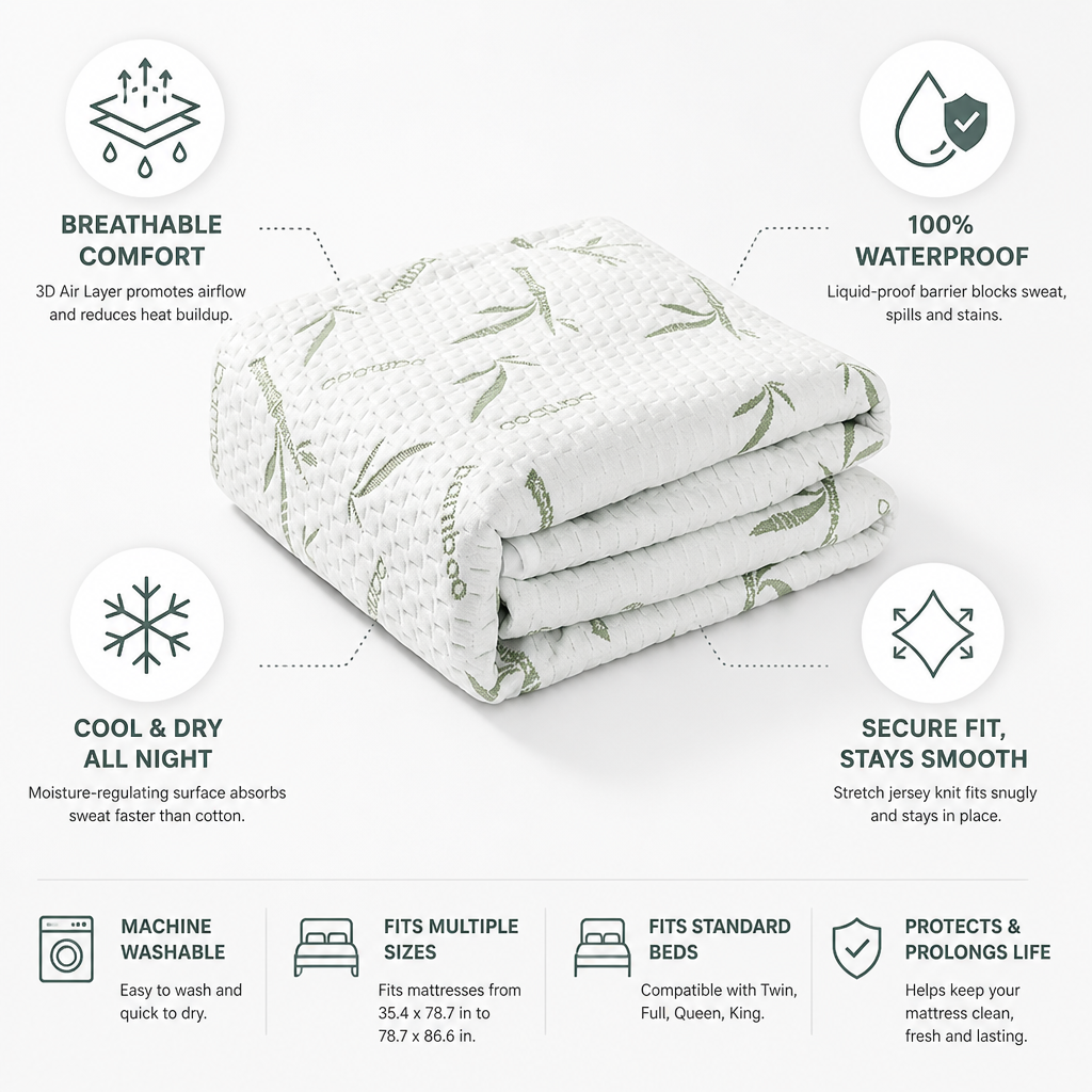 Fitted Mattress Protector 3D Air Layer Waterproof & Breathable
