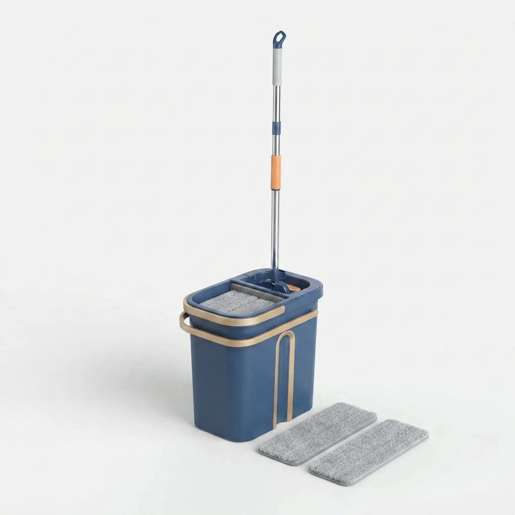 Flat Mop & Bucket Set Hands-Free Drainage 360° Rotating Head