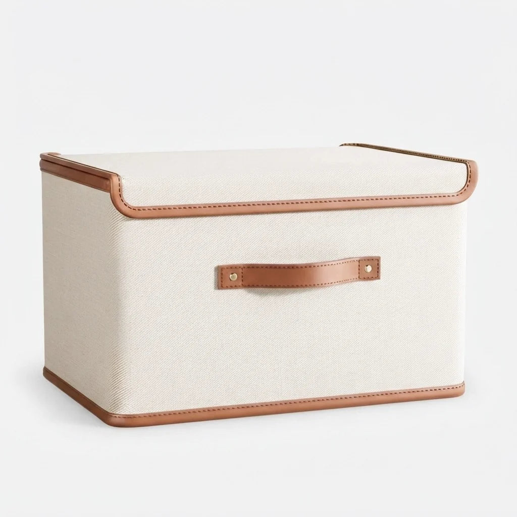 Foldable Storage Box Waterproof Leather Handles & Stackable