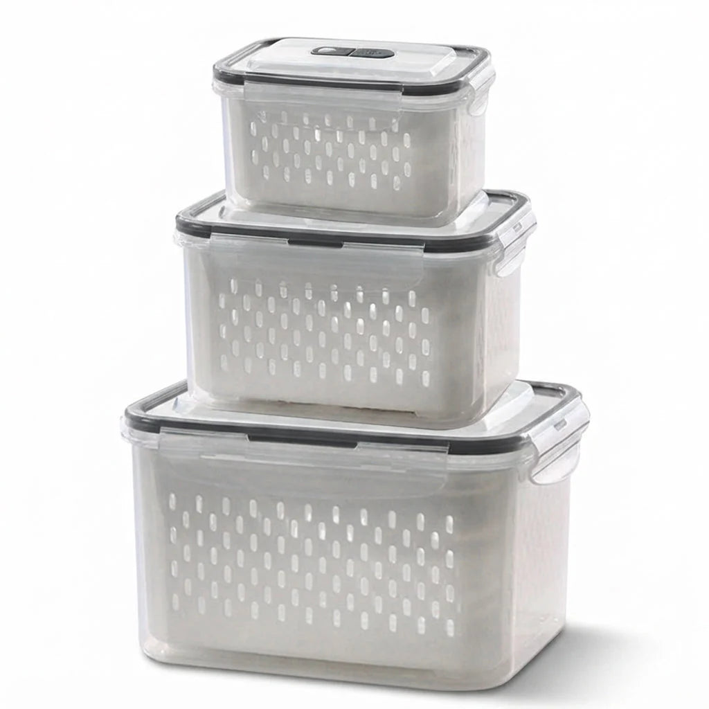Food Storage Container Set Draining Strainer & Airtight Seal