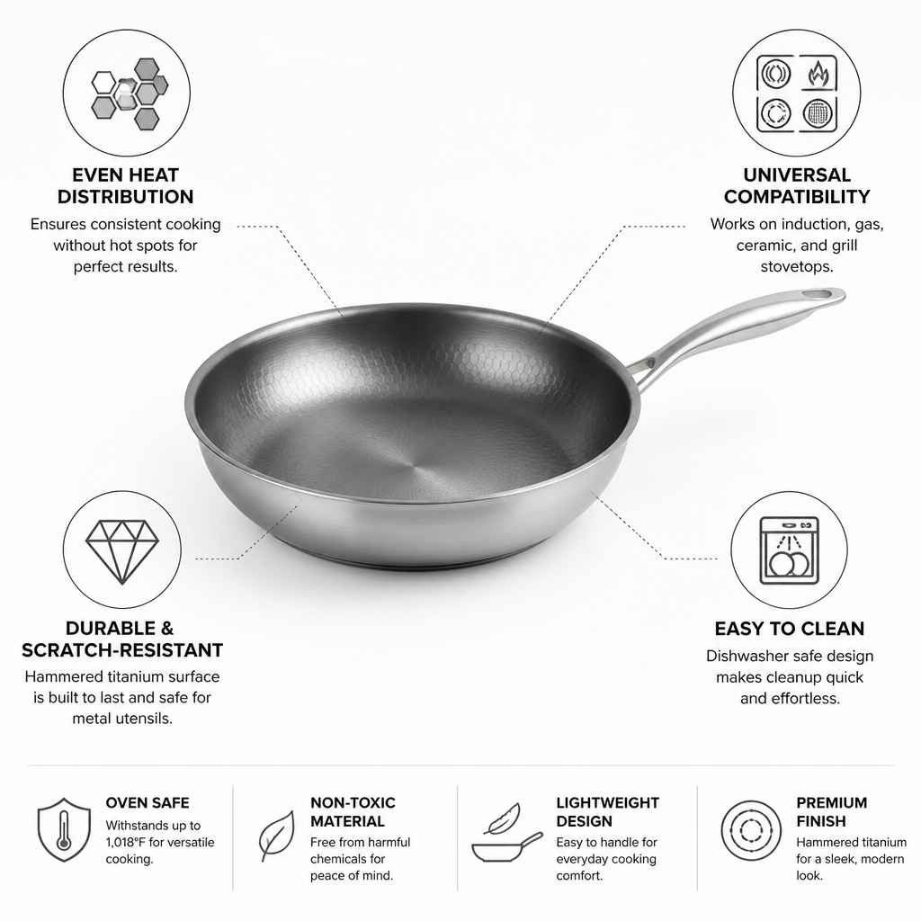 Frying Pan Hammered Titanium Even Heat Induction Compatible