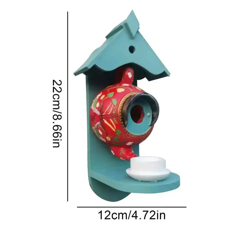 Garden Birdhouse Teapot Design Handcrafted Weather-Resistant