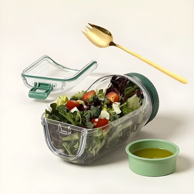 Glass Salad Jar 800ml Wide Opening Leakproof Dressing Cup