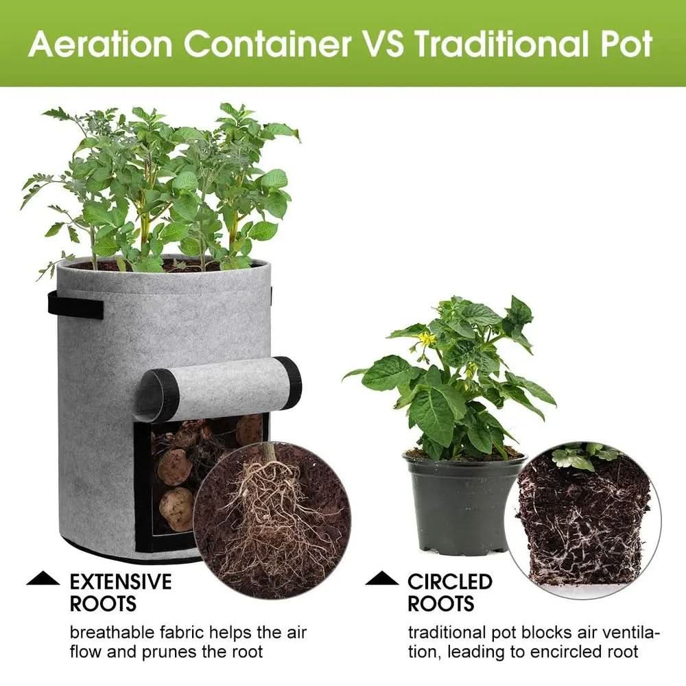 Grow Bag Breathable Non-Woven Fabric Harvest Window & Reinforced Handles