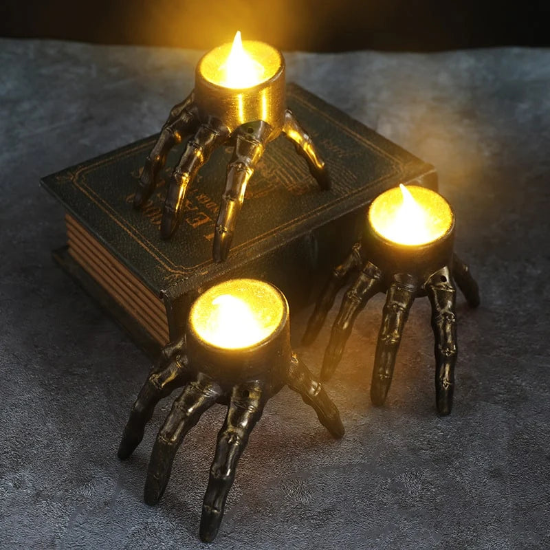 Halloween Candle Flameless Flickering LED Skeleton Hand & Skull