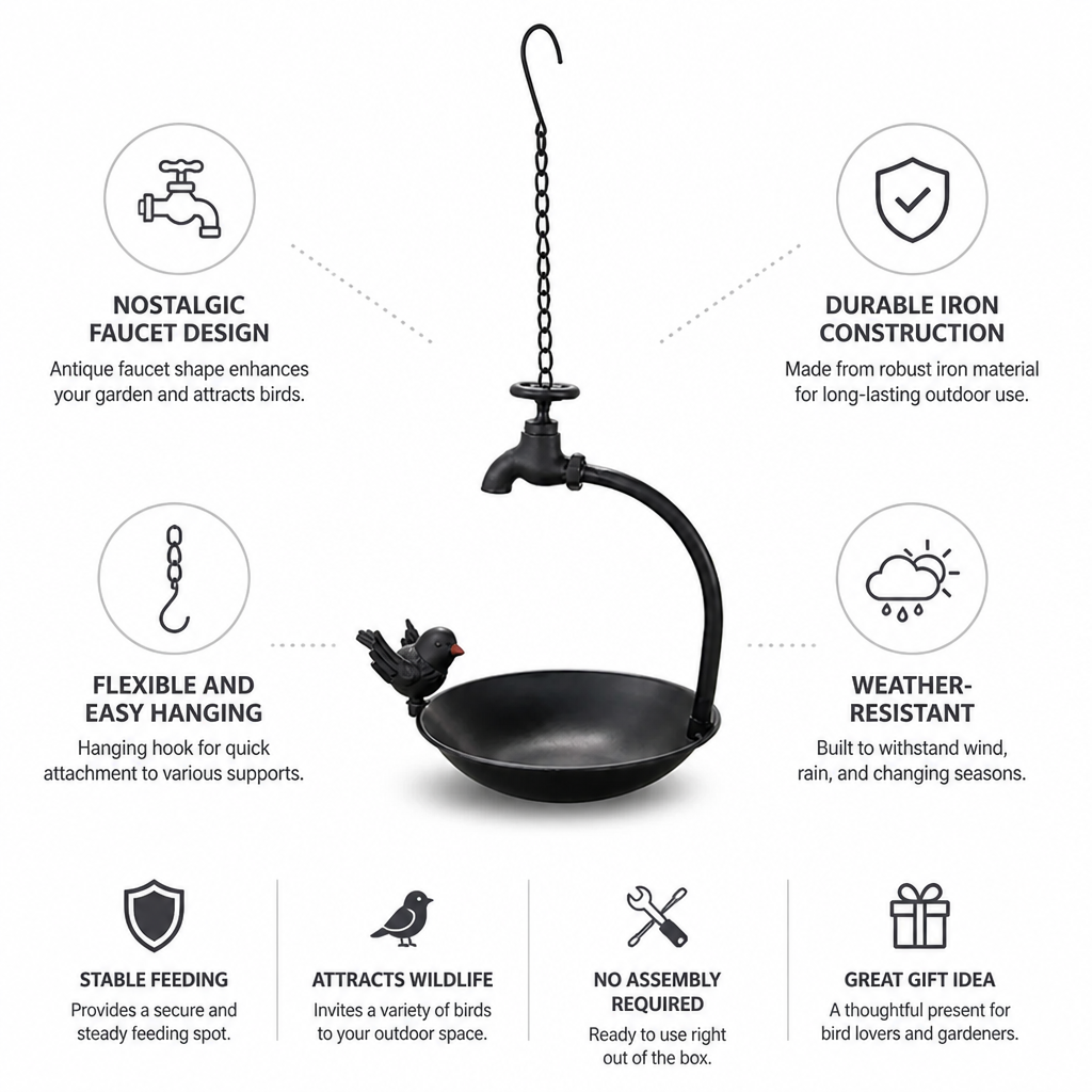 Hanging Bird Feeder Iron Vintage Faucet Weather-Resistant