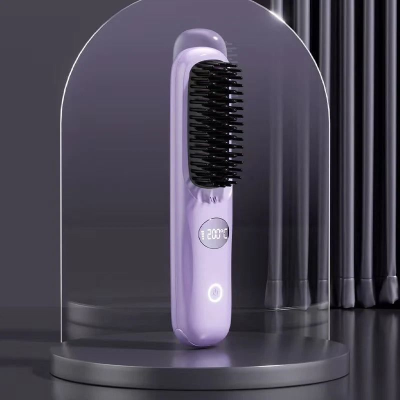 Heated Styling Brush Cordless Ceramic Bristles With Scalp Guard