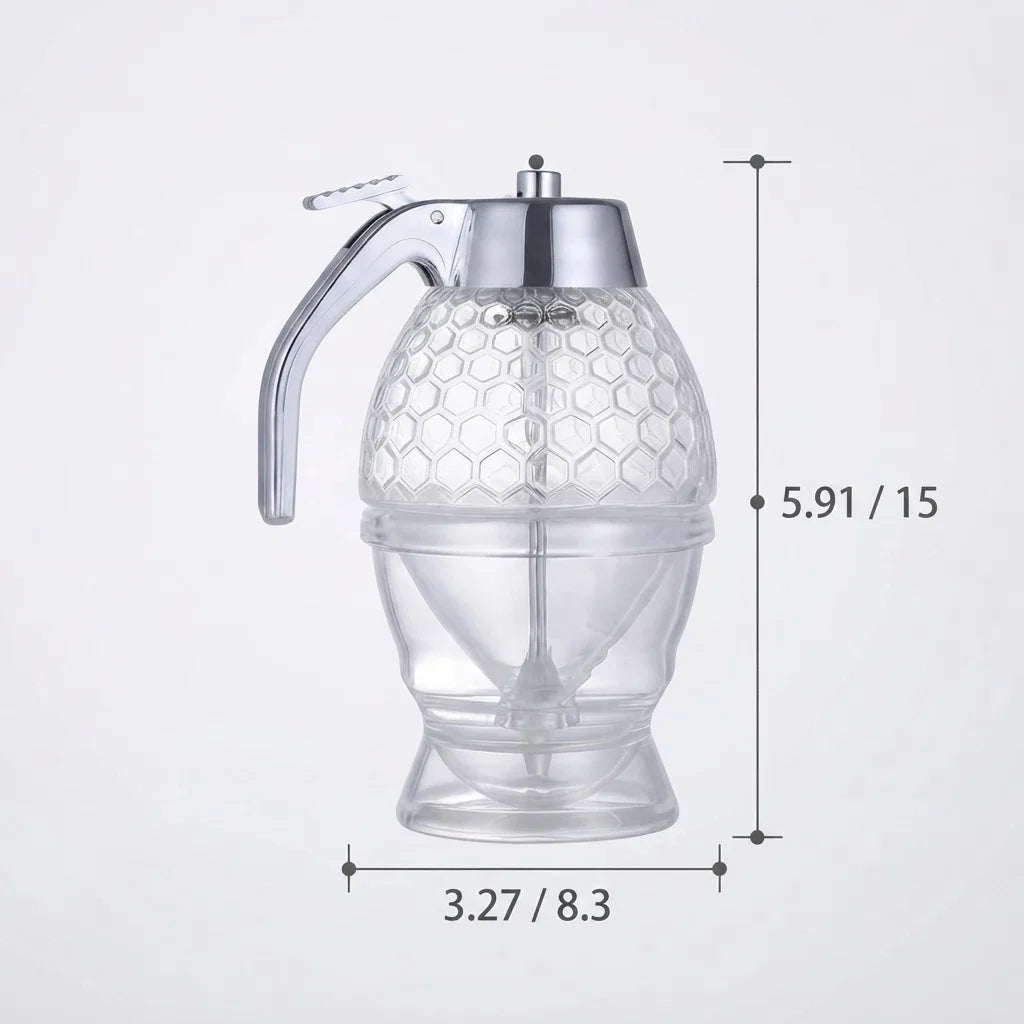 Honey Dispenser Drip-Free Spout One-Hand Use Honeycomb Design