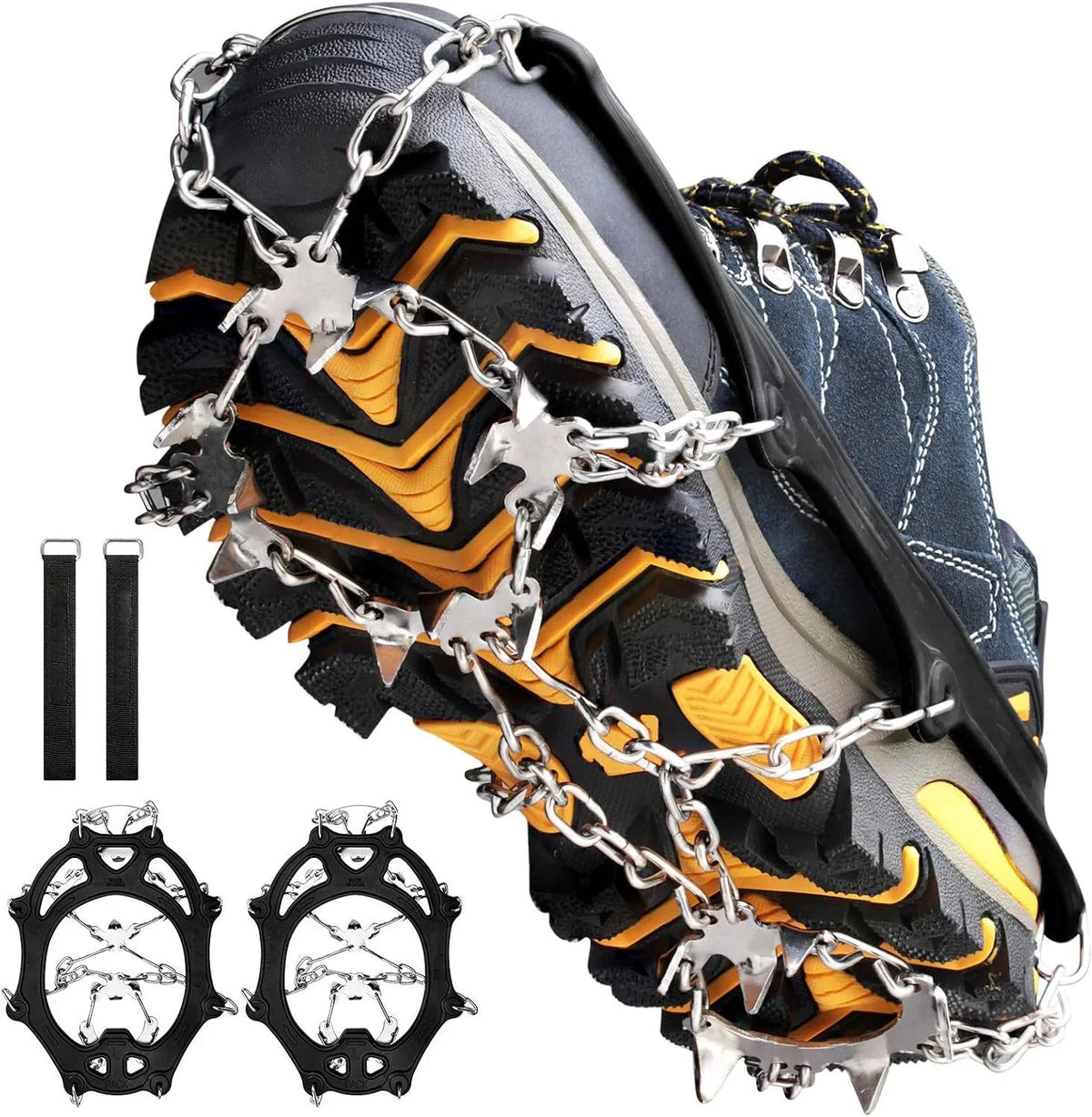 Ice Cleats 19 Stainless Steel Spikes Adjustable Strap