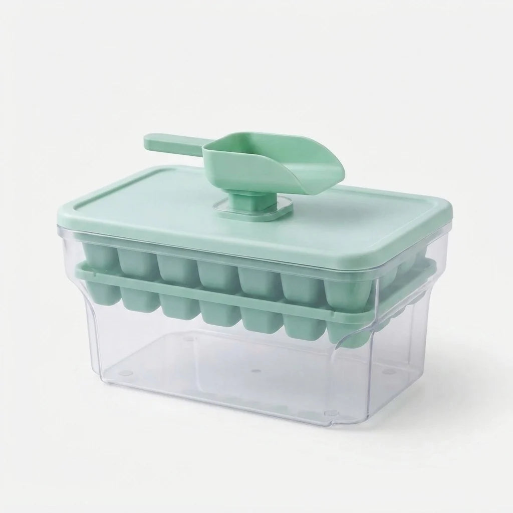 Ice Cube Tray 68-Cube Push-Button Storage & Scoop