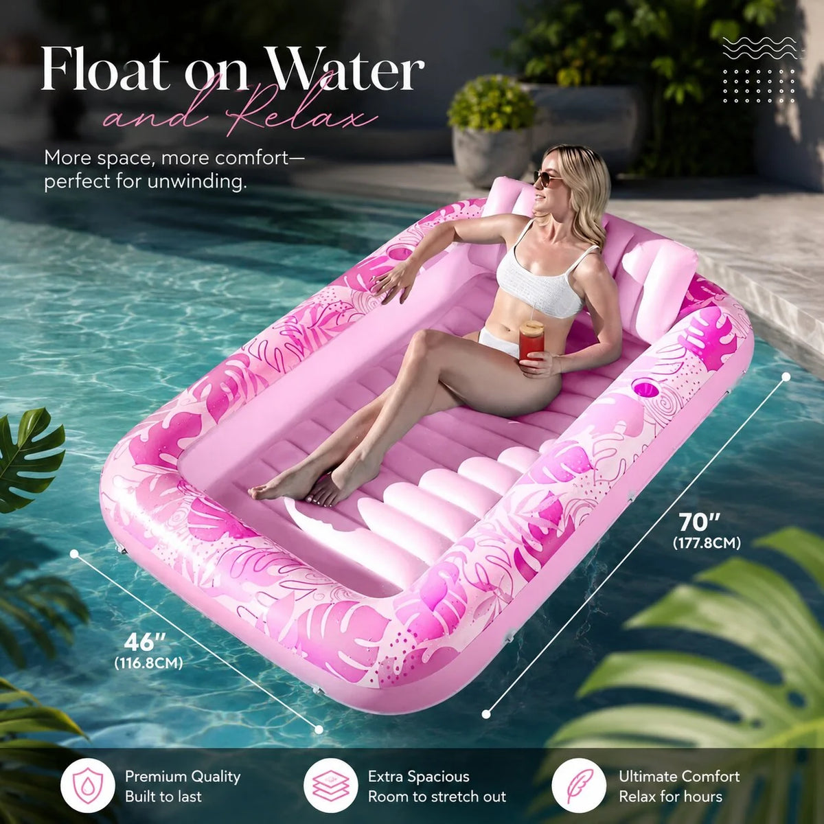 Inflatable Pool Float Lounger Roomy 178 cm Lightweight Packable