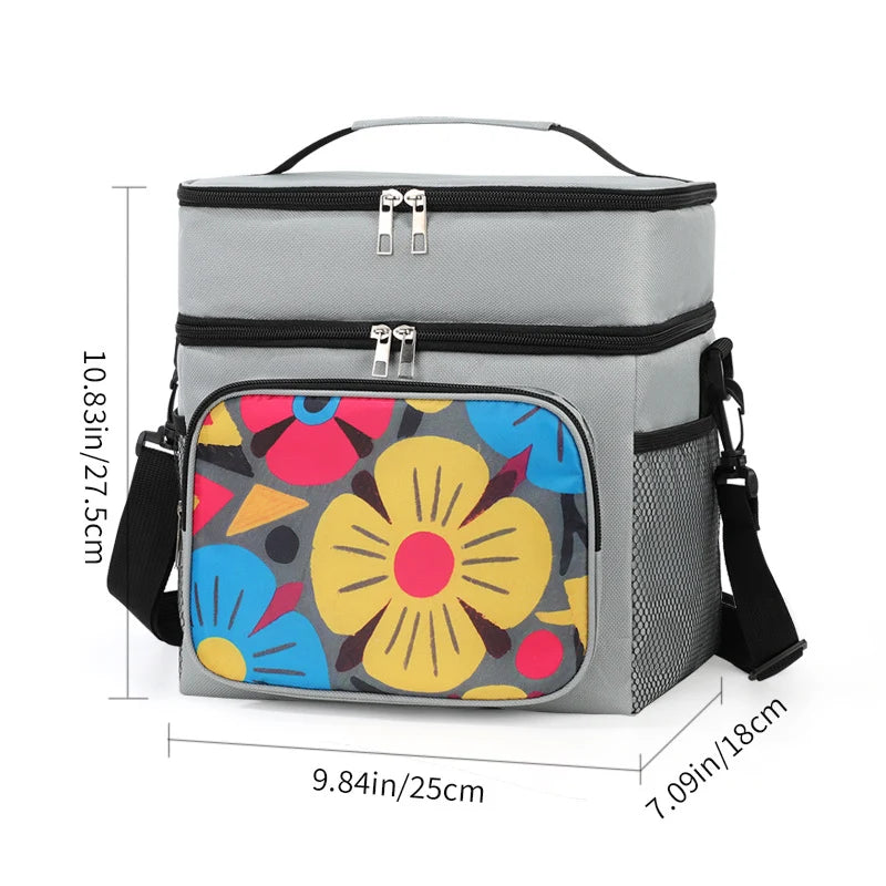 Insulated Lunch Cooler Bag Two Compartments & Adjustable Strap