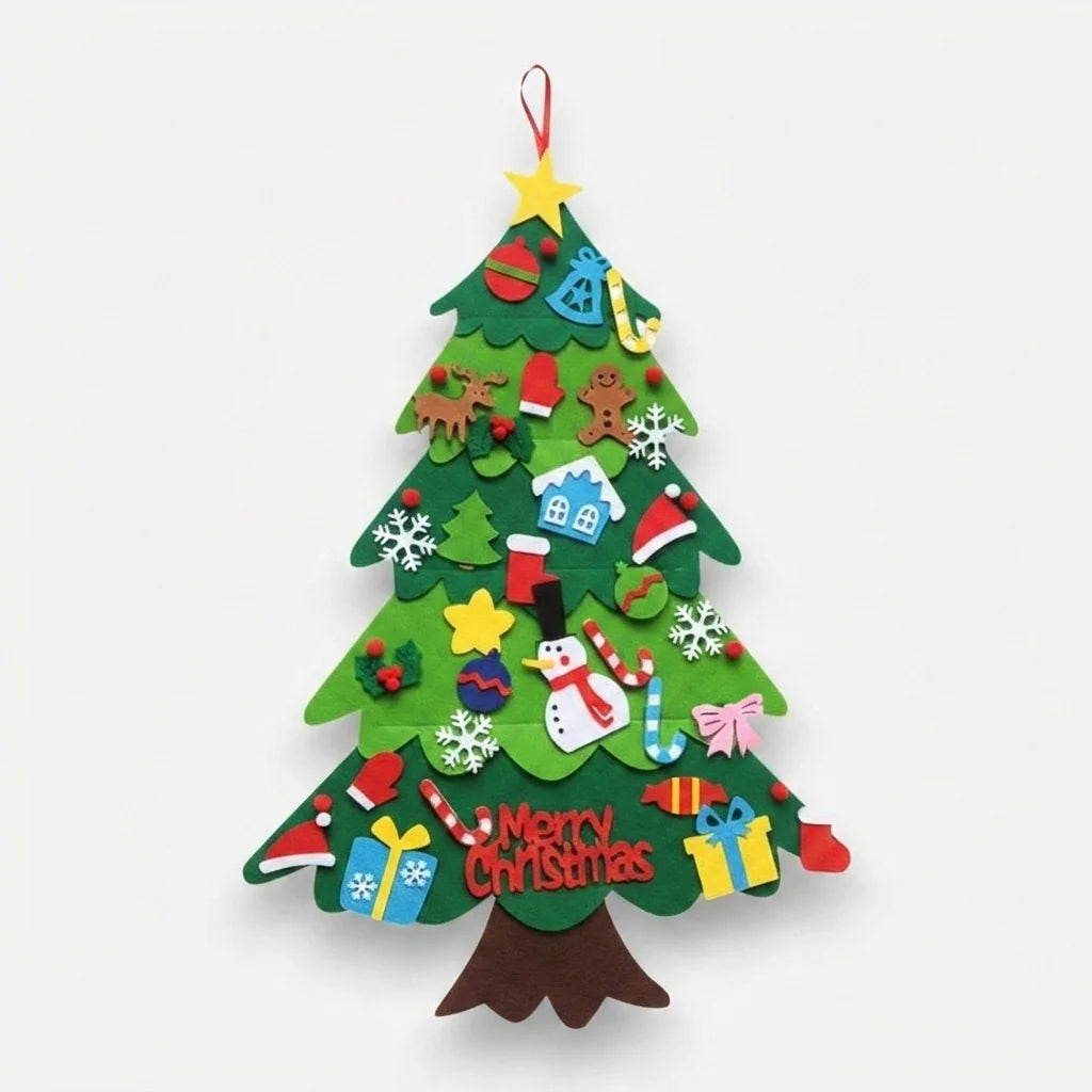 Kids Felt Christmas Tree Velcro Ornaments & LED Lights