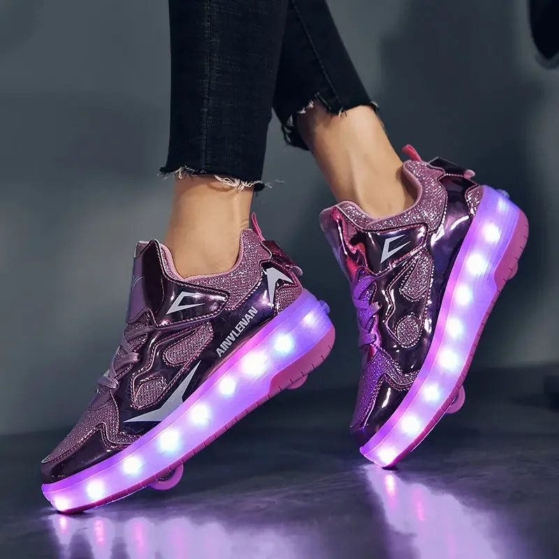 Kids Roller Shoes Fold-Out Wheels & Rechargeable LED Sole