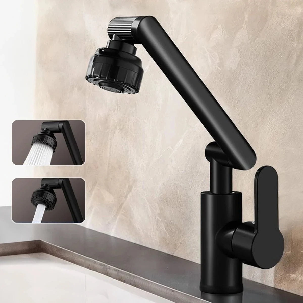 Kitchen Faucet 360° Rotating Adjustable Arm Dual Spray Modes