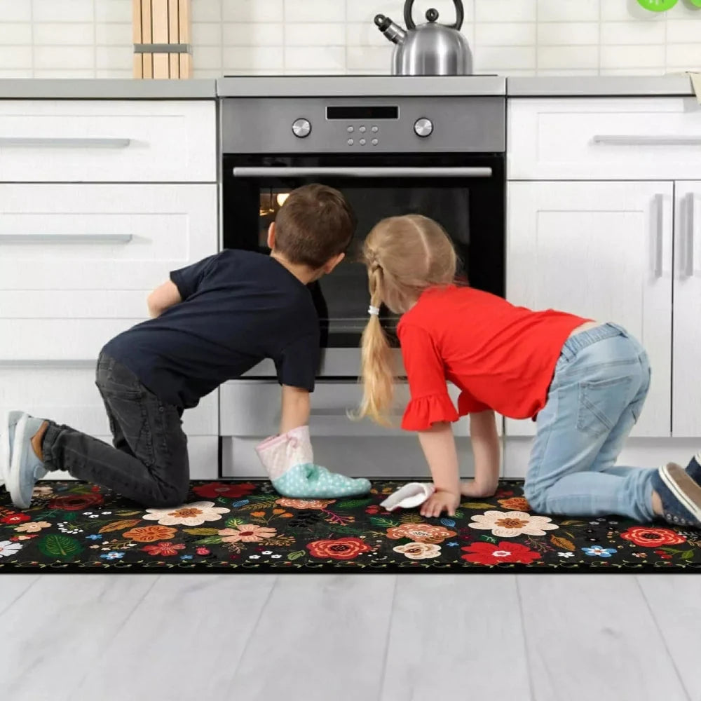Kitchen Mat Set Boho Floral Anti-Fatigue Non-Slip Backing