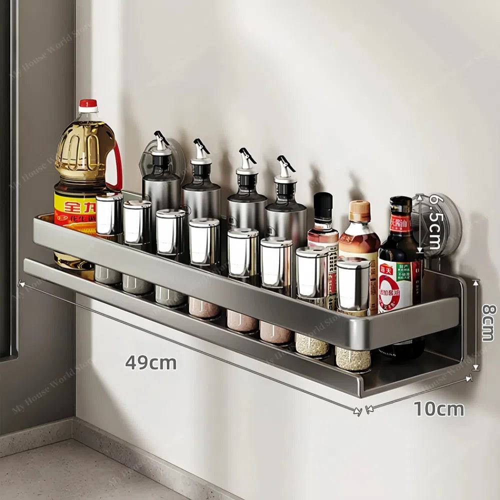 Kitchen Wall Shelf Stainless Steel No-Drill Suction Mount