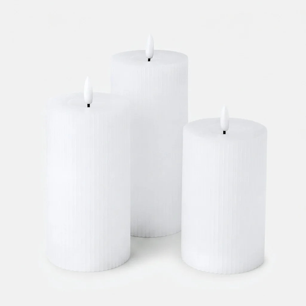LED Candle Set Touch-Activated Ribbed Set of 3