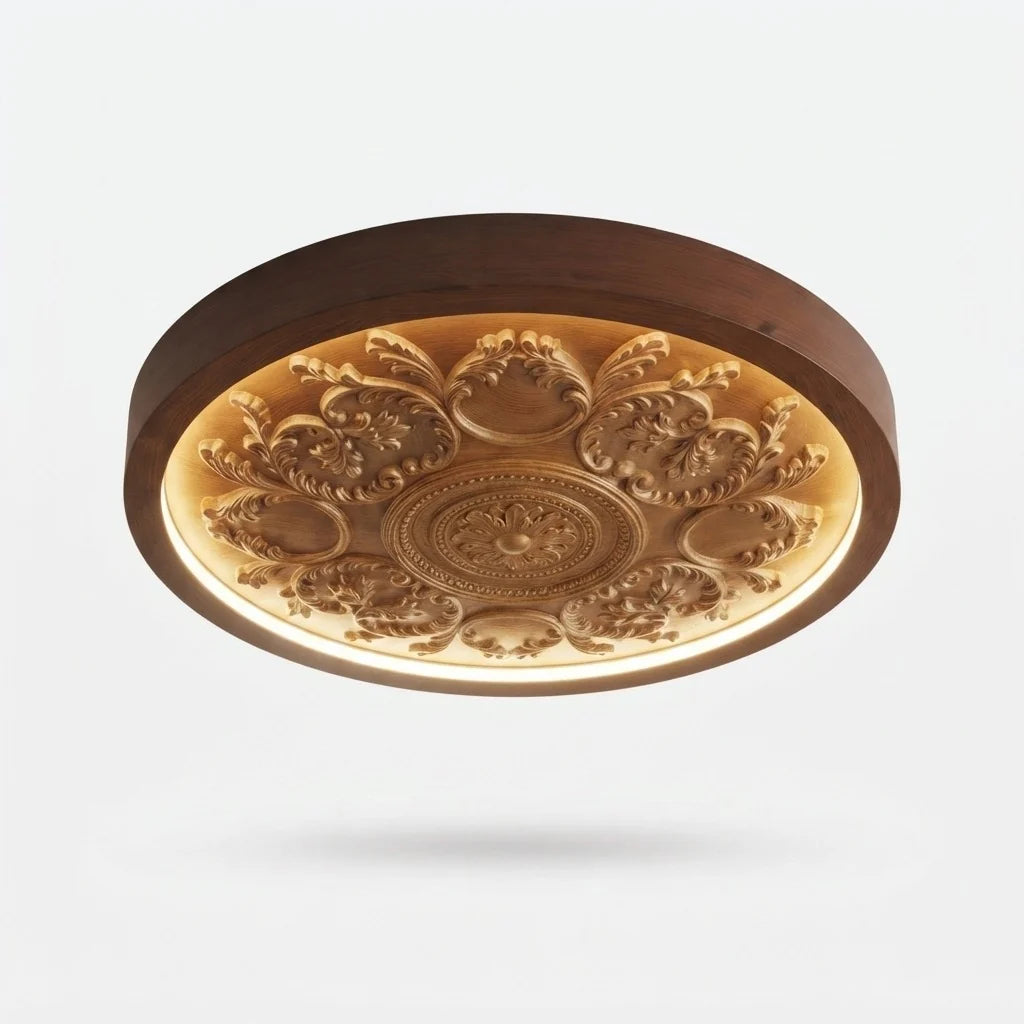 LED Ceiling Light Carved Floral Relief Dimmable Remote Control