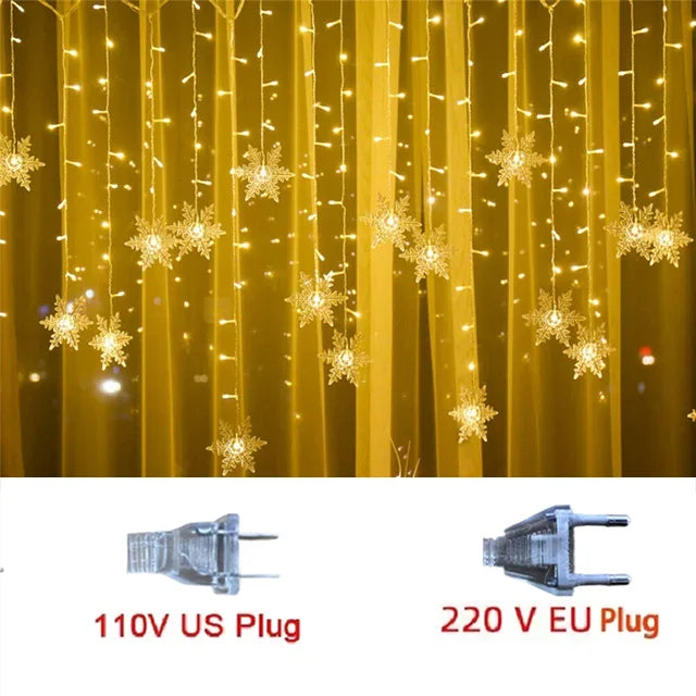 LED Curtain Lights Snowflake Design 8 Modes IP44