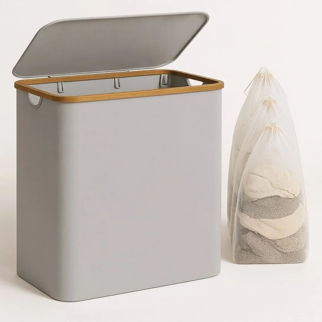 Laundry Hamper Three-Compartment Removable Bags & Lid