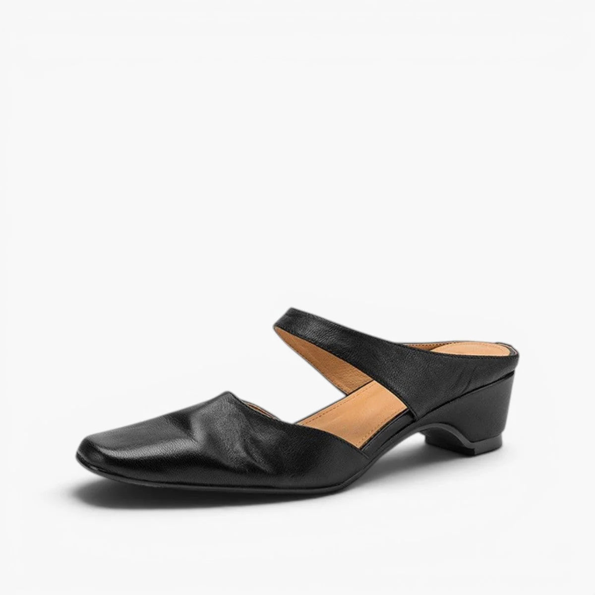 Leather Mules Square Toe Cushioned Insole Wedge Heel 2 Inch