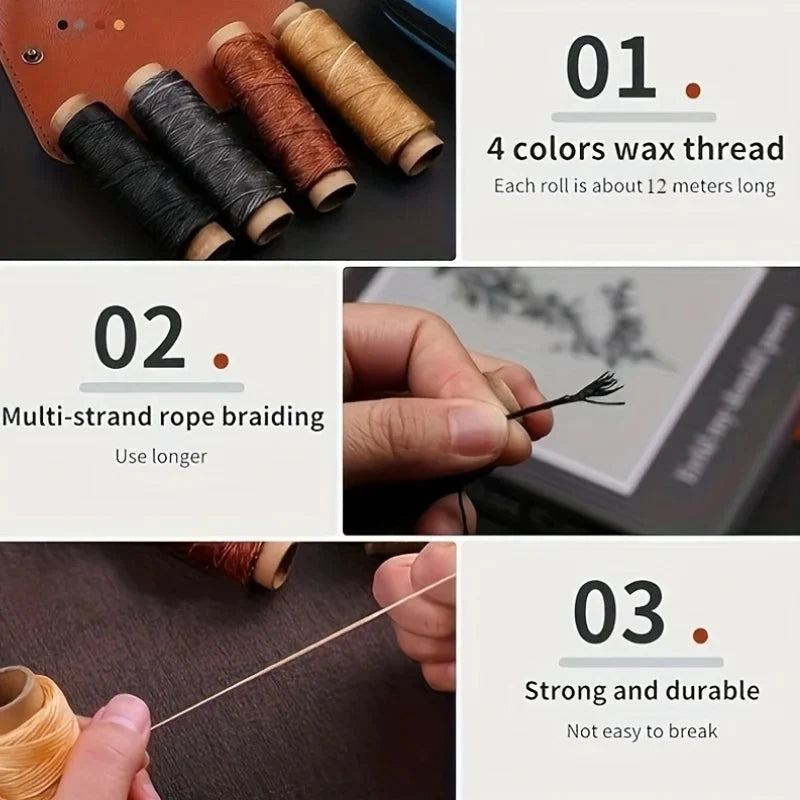 Leather Sewing Kit Waxed Thread Precision Needles Zippered Pouch