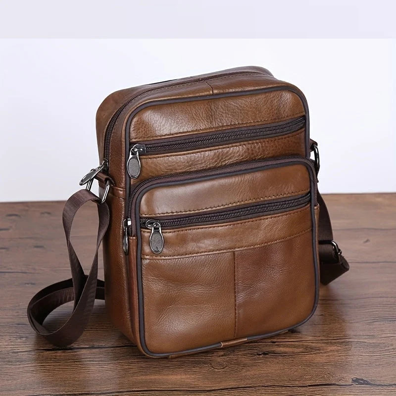 Leather Shoulder Bag for Men – Spacious Cowhide with Strap Adjustability