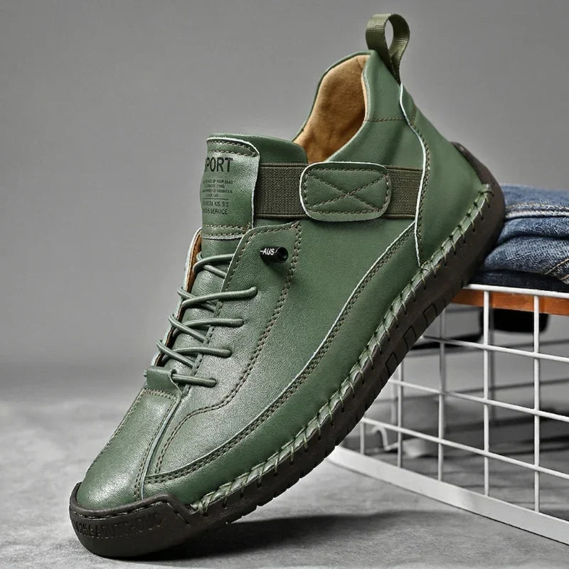 Leather Sneakers Handcrafted Stitching Cushioned Sole All-Day Comfort