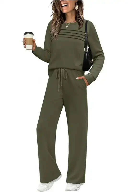 Lounge Set Cotton Blend Breathable Drawstring Pants