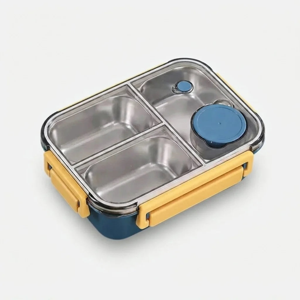 Lunch Box 3-Compartment Stainless Steel Interior & Cutlery Drawer