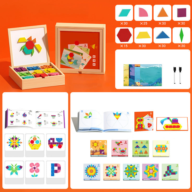 Magnetic Wooden Building Blocks Pattern Cards & Storage Box