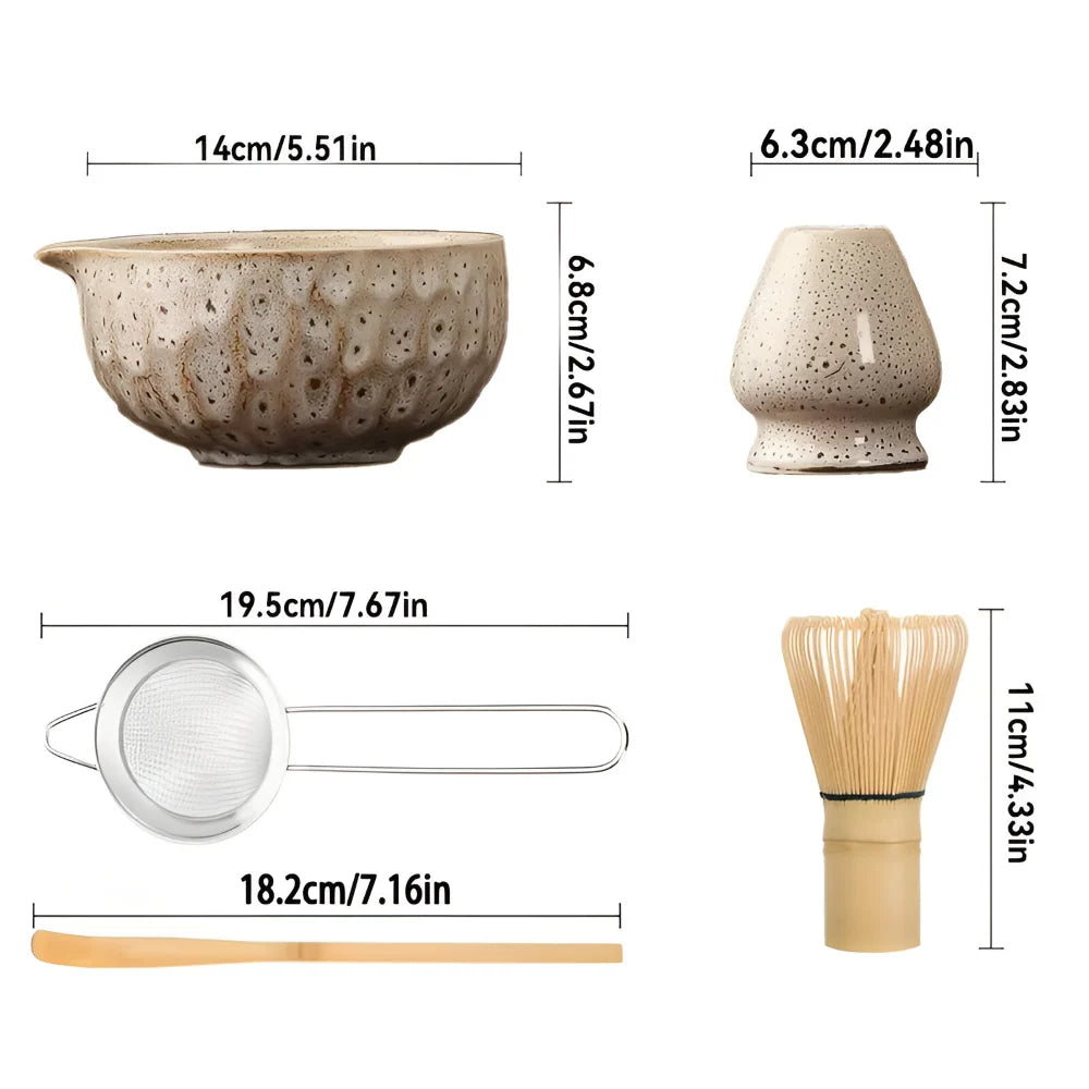Matcha Tea Set Handcrafted Ceramic Bowl Bamboo Accessories Set of 5