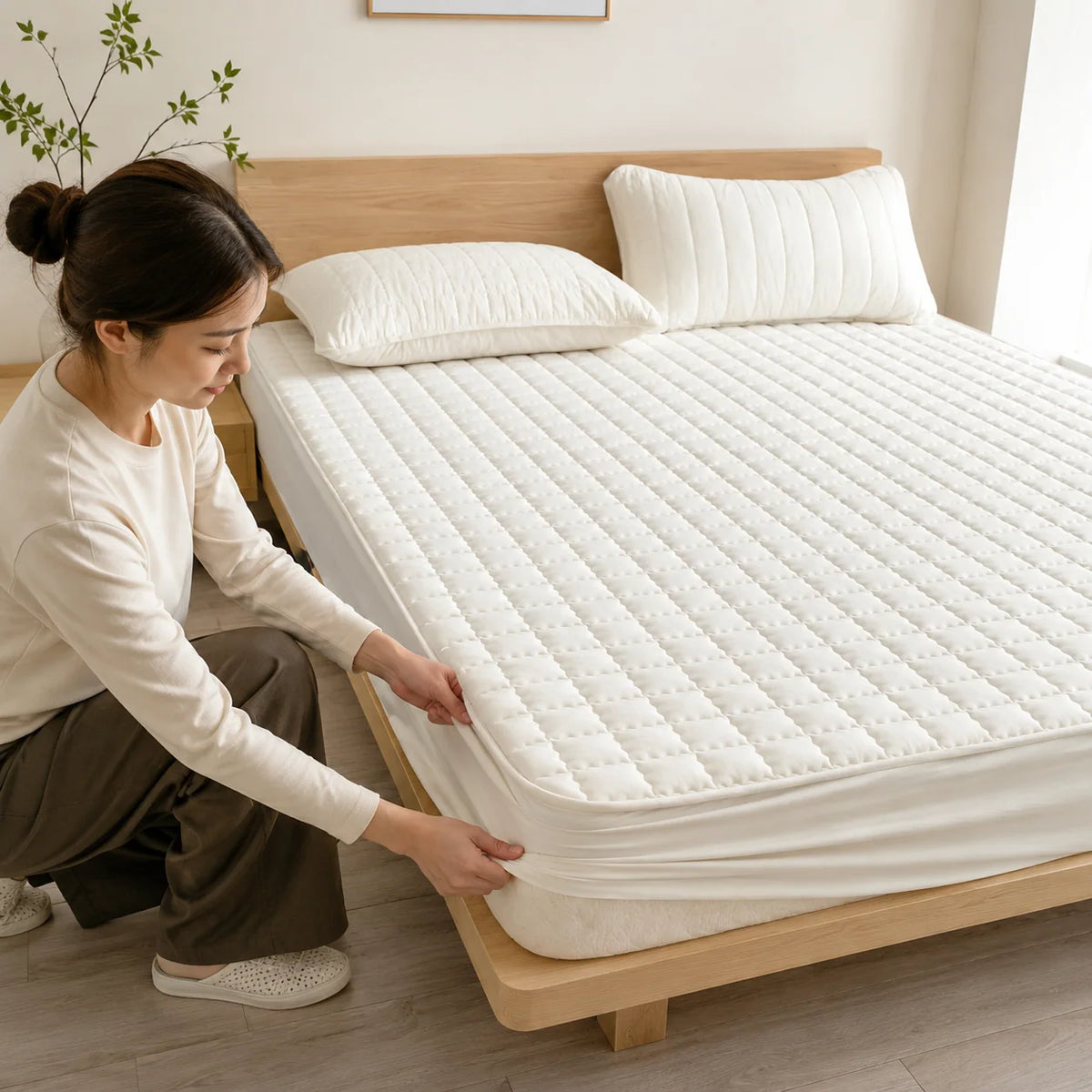 Mattress Protector Water-Resistant Quilted Breathable Machine-Washable
