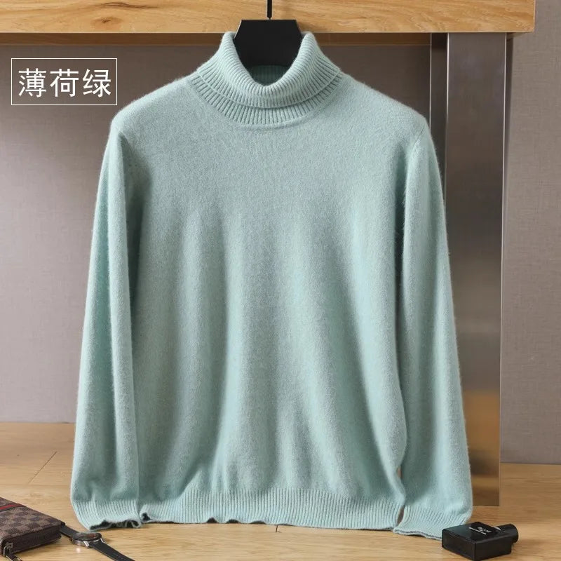 Men’s Cashmere Sweater Cable Knit High Collar Anti-Pilling