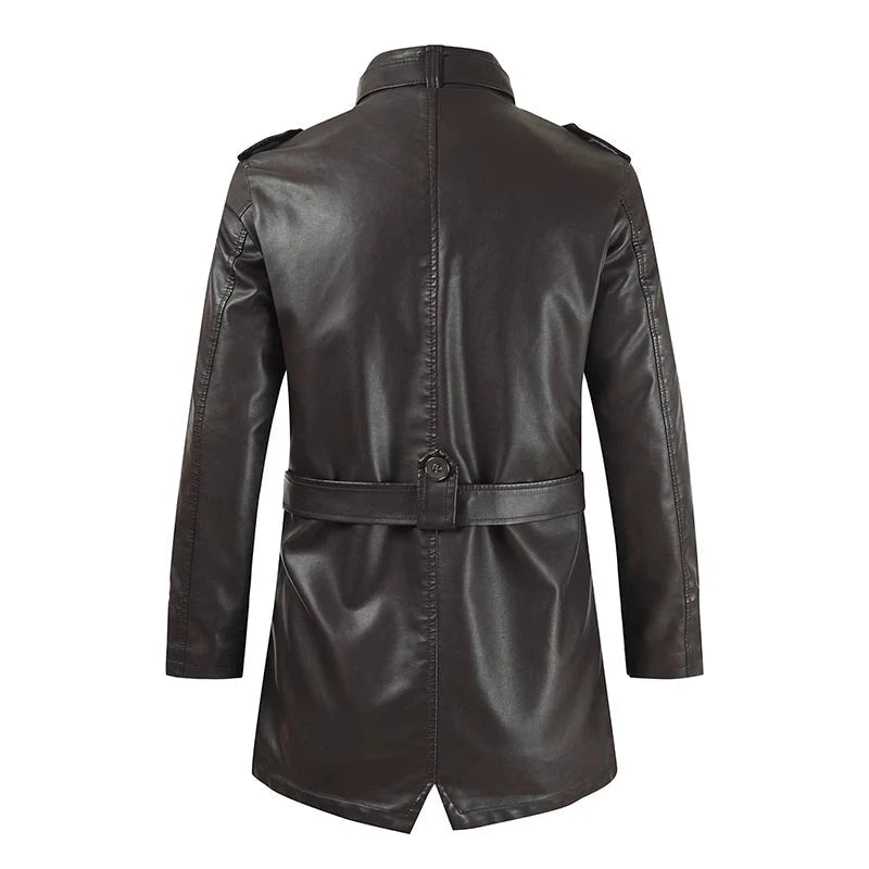 Men’s Long Leather Coat Genuine Leather Regular Fit for Winter