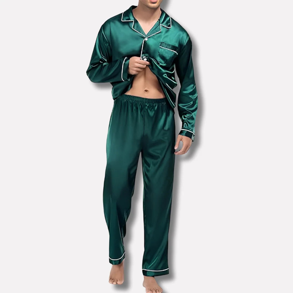 Men's Pajama Set Soft Feel Contrast Trim Drawstring Waist
