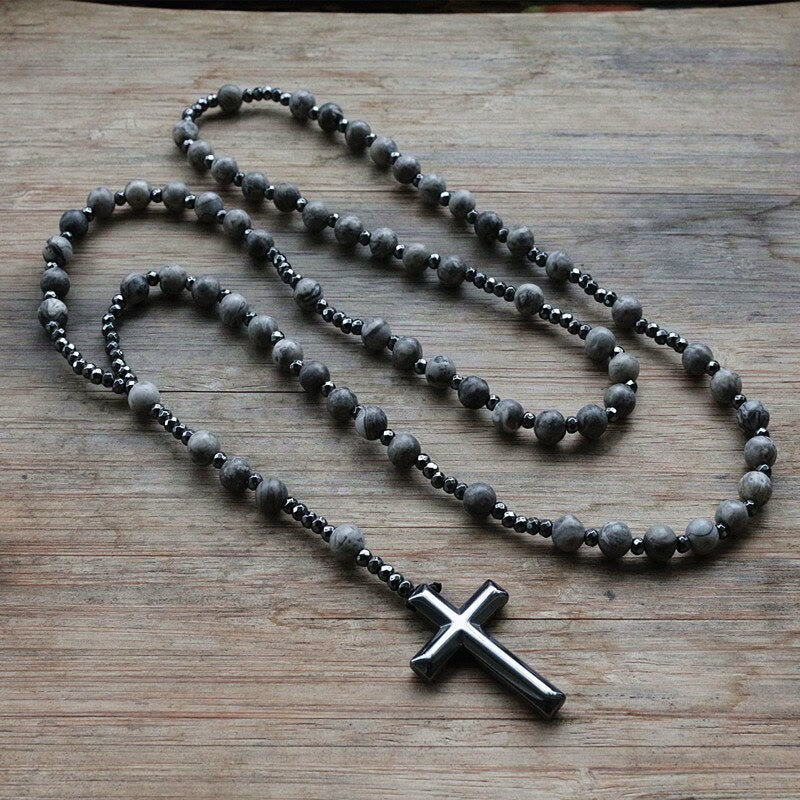 Men's Rosary Necklace with Lapis Lazuli and Tiger Eye – Orion Design
