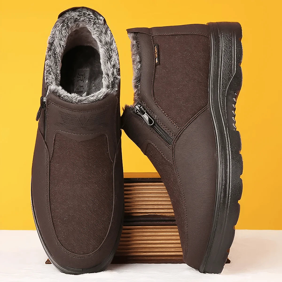Men’s Winter Shoes Waterproof Leather Fur-Lined Non-Slip Sole